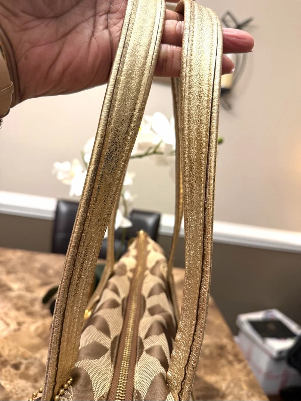 Coach POPPY Tan and Gold Signature Canvas Tote